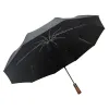 Hengdun Light luxury solid wood handle fully automatic three-fold sunshade umbrella, black rubber sun protection and UV protection, enlarged double-person umbrella for both weather and rain, gift box packaging, can be printed with LOGO, business gift advertisement, folding umbrella Item Picture